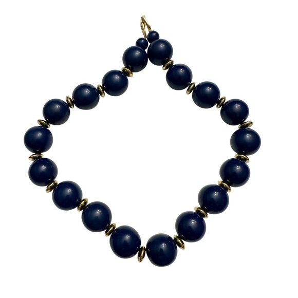 Naper Necklace Jewlery Statement 19" Single Strand Blue Beads Gold Tone Vintage - Picture 3 of 6